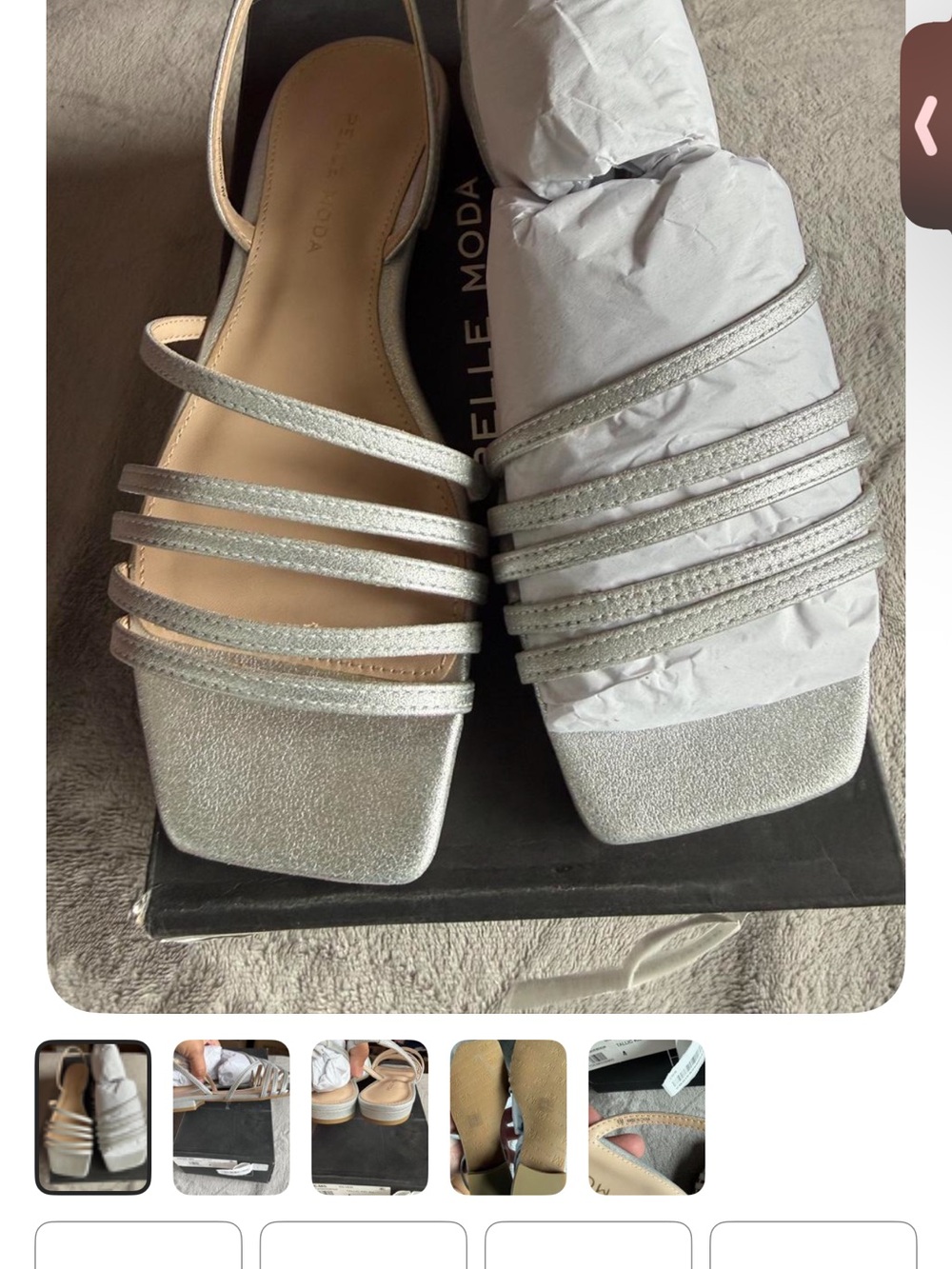 Pelle Moda Silver Multi-Strap Square-Toe Sandals